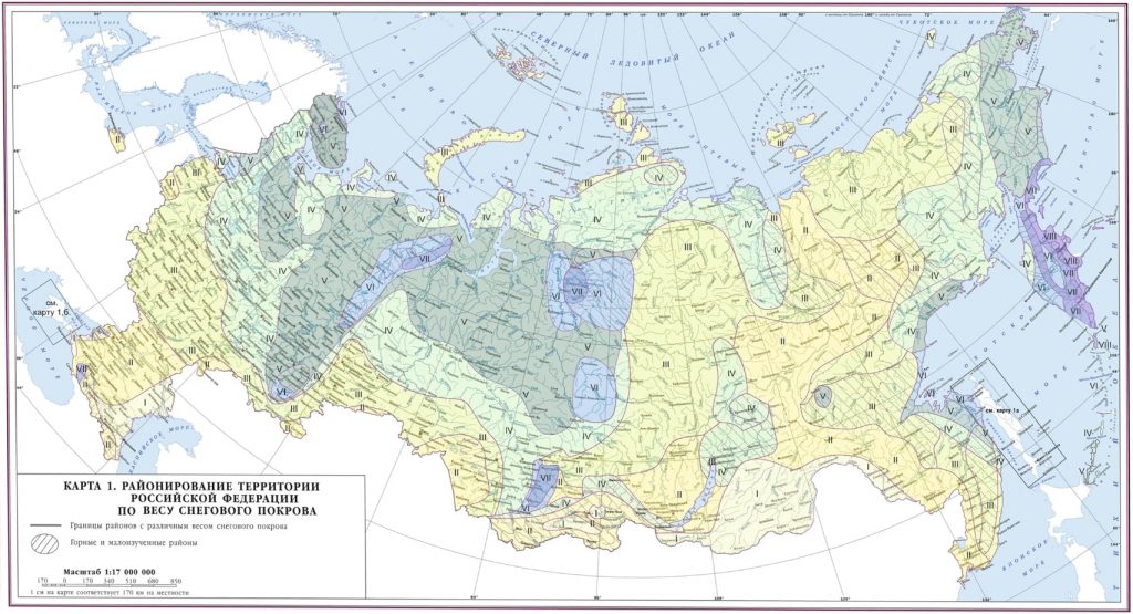 Актуальная карта снеговых и ветровых районов в редакции от 2019 года